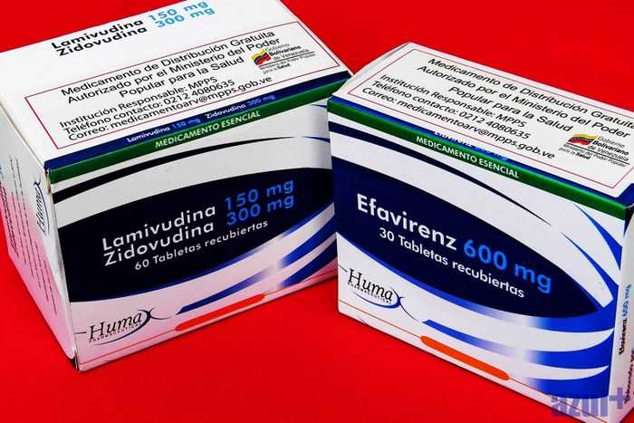 Izda: Envase de lamivudina y zidovudina. Drcha: Envase de efavirenz